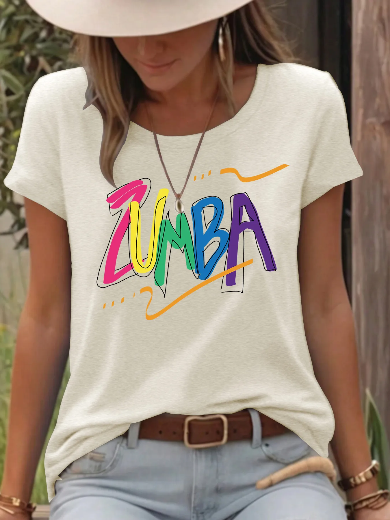 Women's T-shirt Short Sleeve T-Shirts Printing Casual Pastoral Streetwear Vocabulary Words/Name Graffiti display picture 2