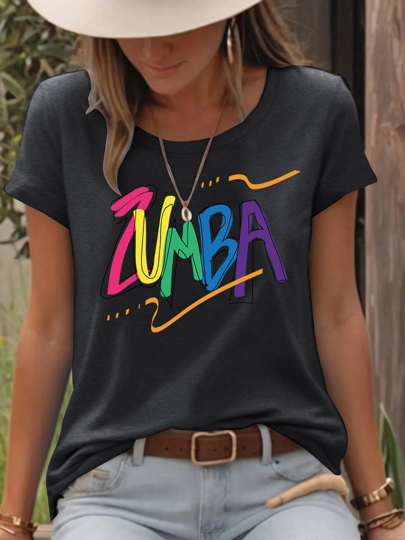 Women's T-shirt Short Sleeve T-Shirts Printing Casual Pastoral Streetwear Vocabulary Words/Name Graffiti display picture 4