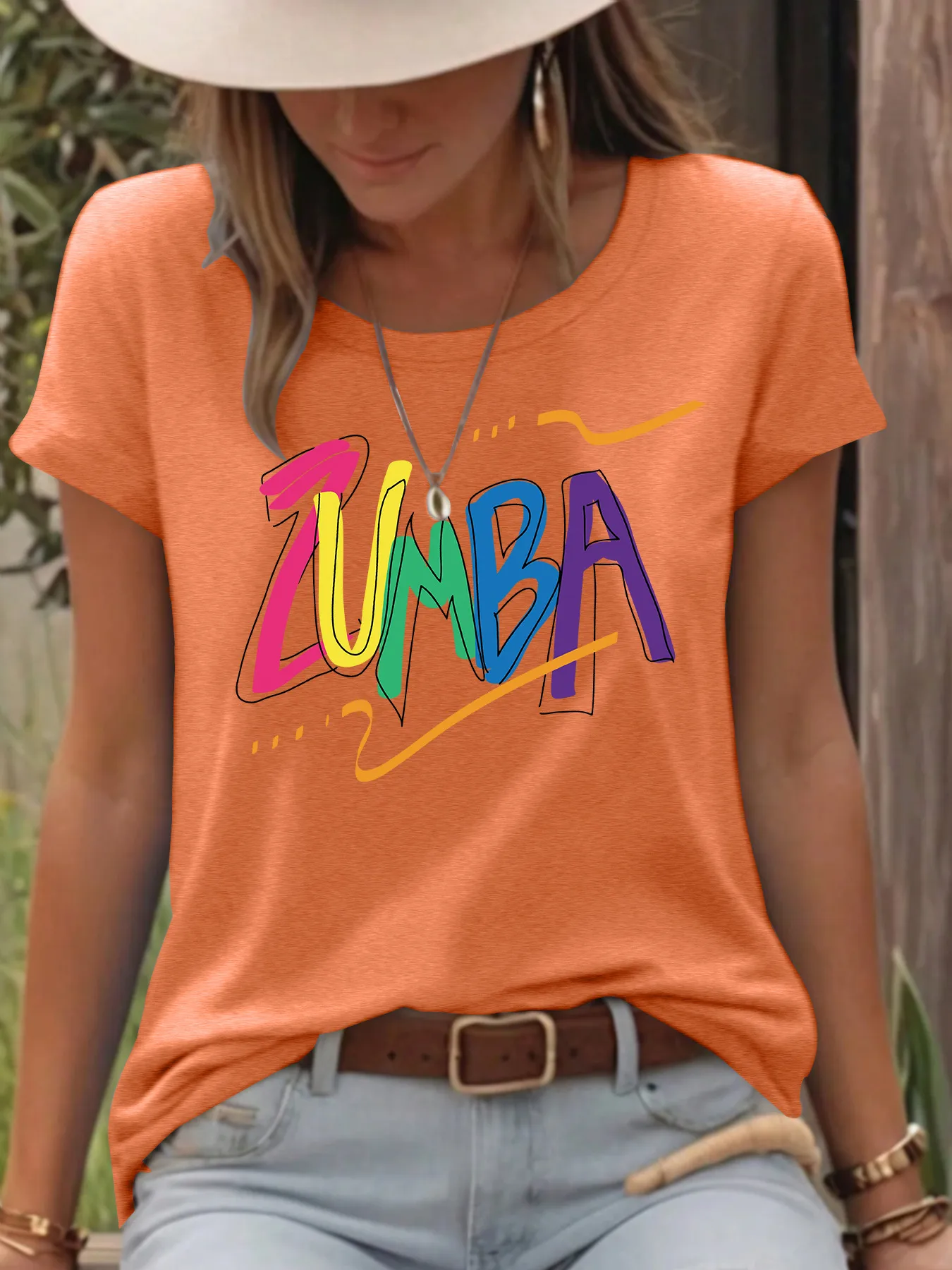 Women's T-shirt Short Sleeve T-Shirts Printing Casual Pastoral Streetwear Vocabulary Words/Name Graffiti display picture 5