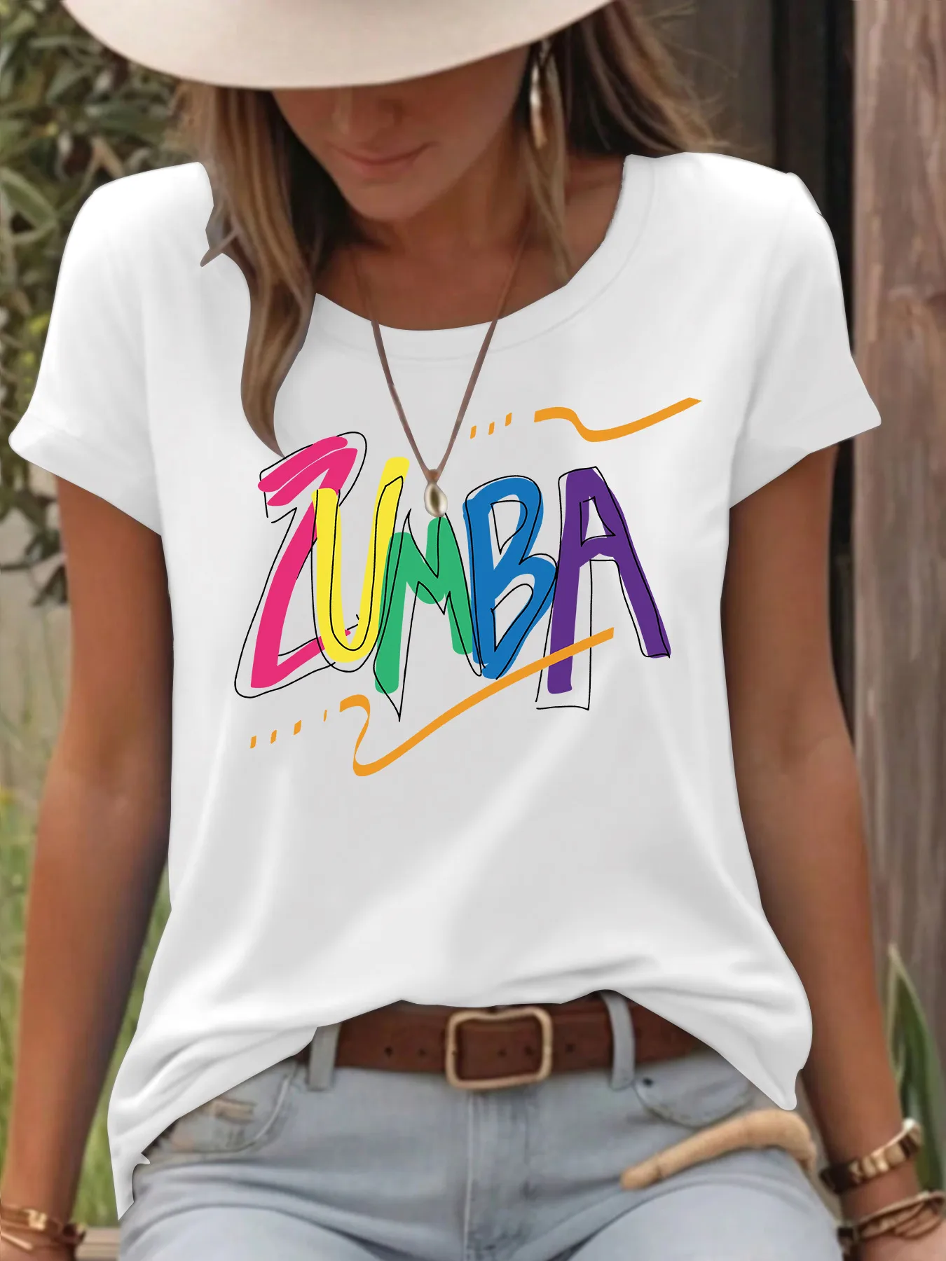 Women's T-shirt Short Sleeve T-Shirts Printing Casual Pastoral Streetwear Vocabulary Words/Name Graffiti display picture 7