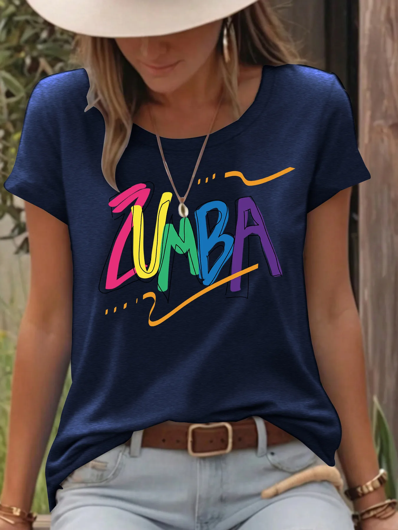 Women's T-shirt Short Sleeve T-Shirts Printing Casual Pastoral Streetwear Vocabulary Words/Name Graffiti display picture 8
