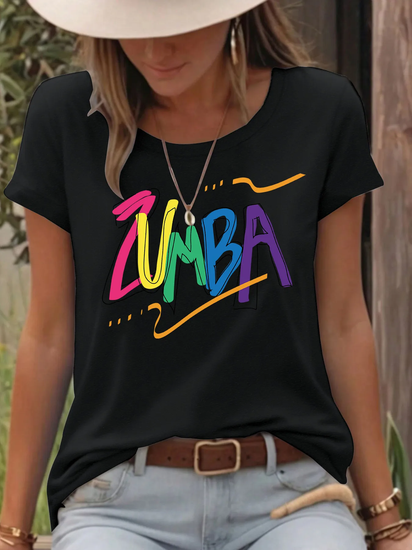 Women's T-shirt Short Sleeve T-Shirts Printing Casual Pastoral Streetwear Vocabulary Words/Name Graffiti display picture 9