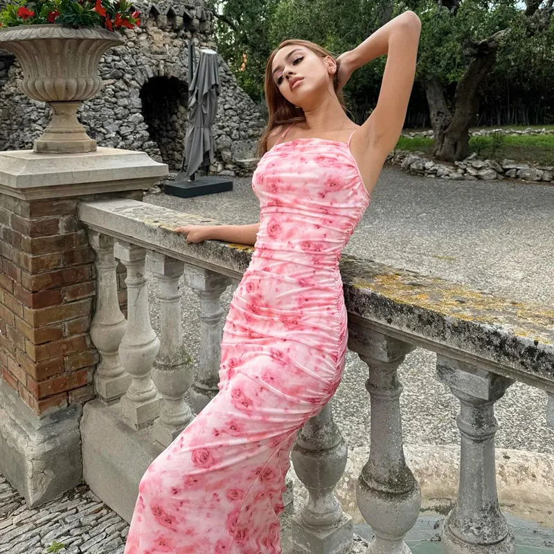 Women's Strap Dress Elegant Strap Sleeveless Flower Maxi Long Dress Holiday Daily display picture 4