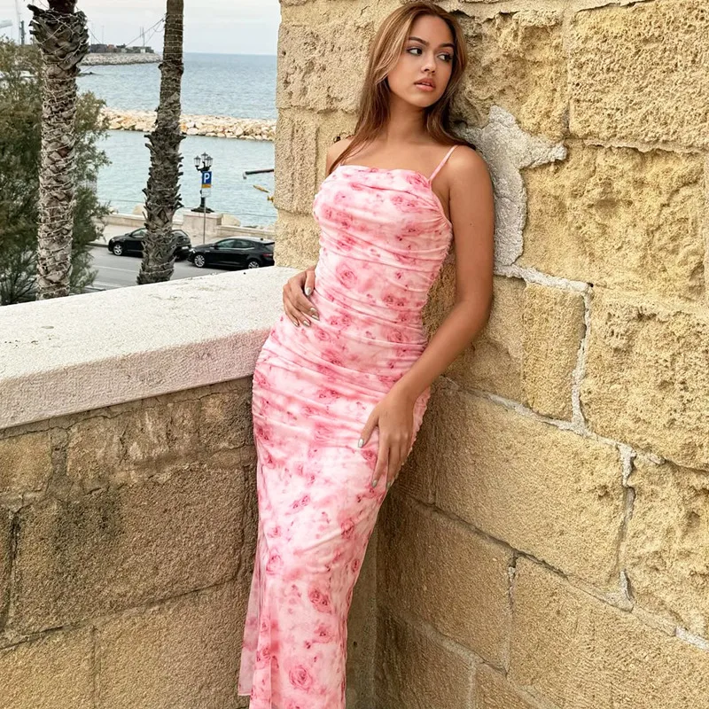 Women's Strap Dress Elegant Strap Sleeveless Flower Maxi Long Dress Holiday Daily display picture 5