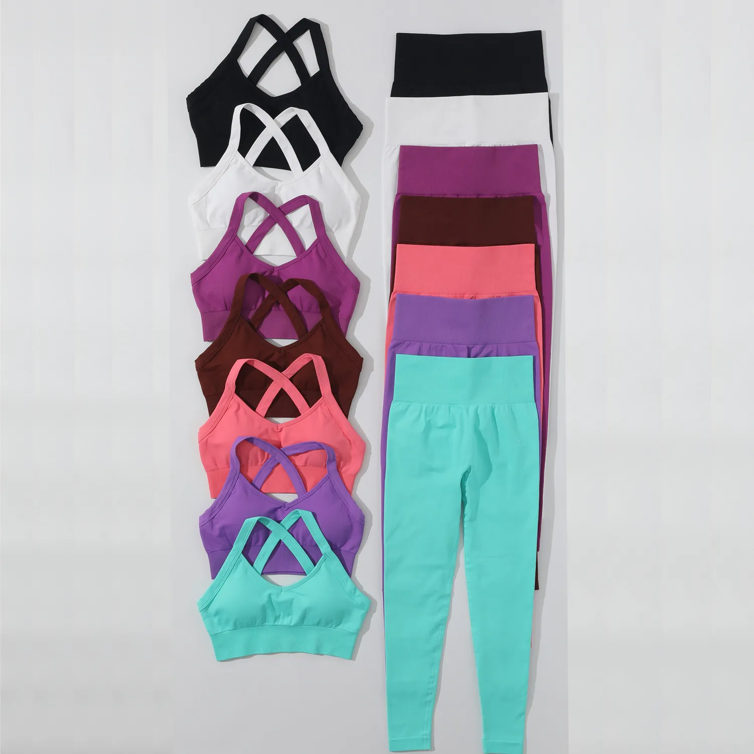 Basic Classic Style Solid Color Nylon Spandex Racerback Neck Tracksuit Racerback Tank Tops Skinny Pants display picture 5
