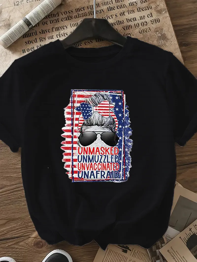 Women's T-shirt Short Sleeve T-Shirts Casual Vocabulary Words/Name Sunglasses Star display picture 13