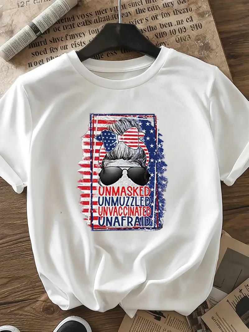 Women's T-shirt Short Sleeve T-Shirts Casual Vocabulary Words/Name Sunglasses Star display picture 14