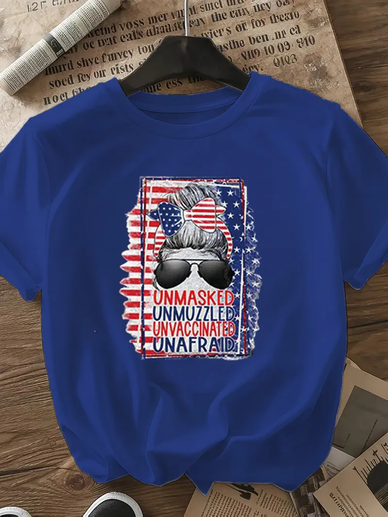 Women's T-shirt Short Sleeve T-Shirts Casual Vocabulary Words/Name Sunglasses Star display picture 15