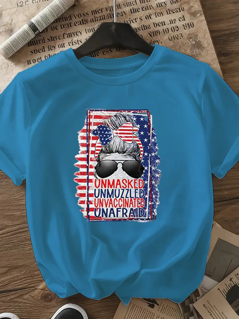 Women's T-shirt Short Sleeve T-Shirts Casual Vocabulary Words/Name Sunglasses Star display picture 25