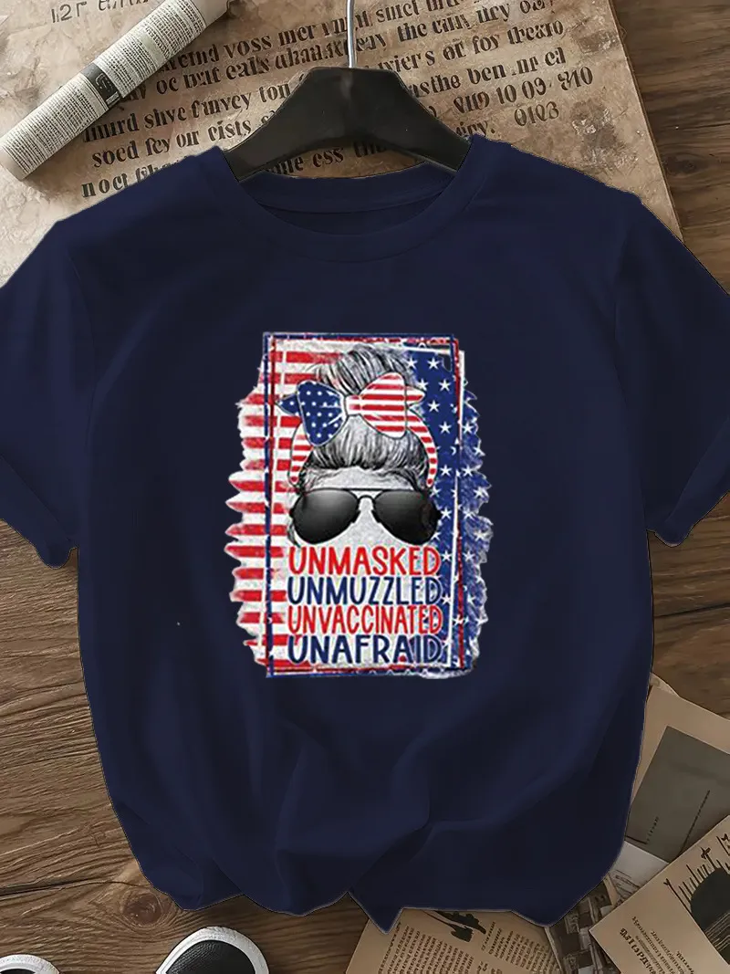 Women's T-shirt Short Sleeve T-Shirts Casual Vocabulary Words/Name Sunglasses Star display picture 12