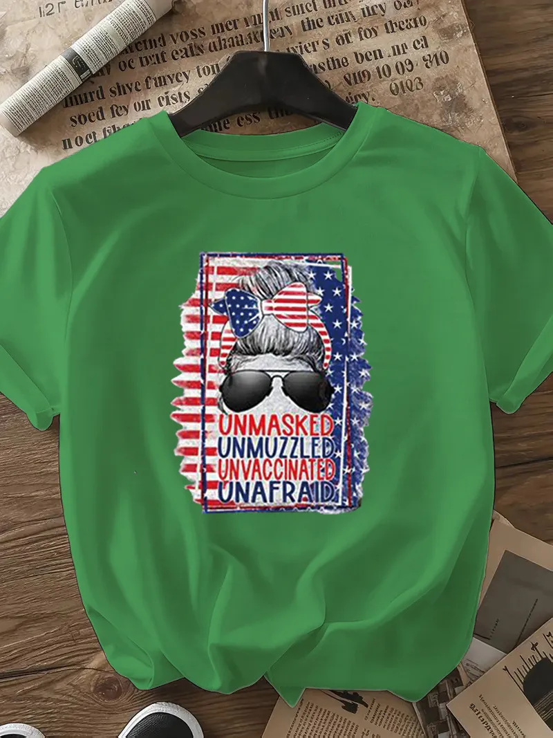 Women's T-shirt Short Sleeve T-Shirts Casual Vocabulary Words/Name Sunglasses Star display picture 19