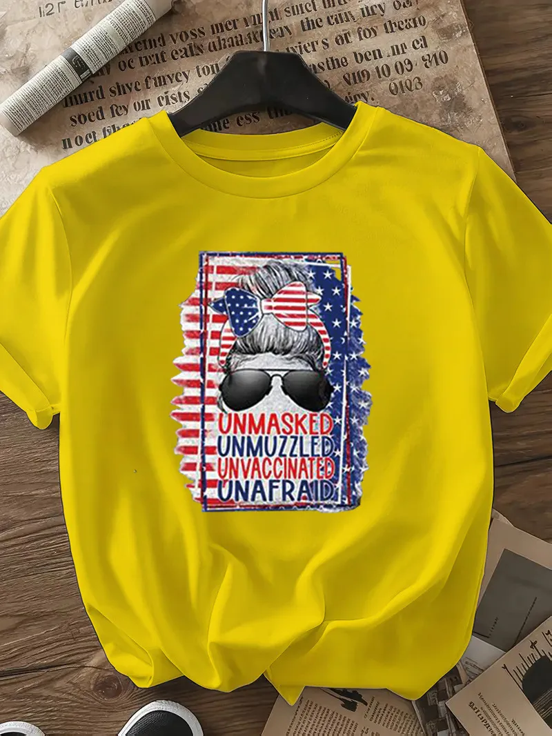 Women's T-shirt Short Sleeve T-Shirts Casual Vocabulary Words/Name Sunglasses Star display picture 20