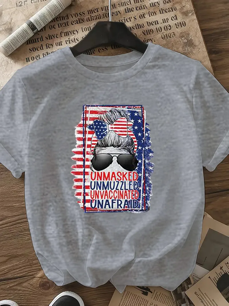Women's T-shirt Short Sleeve T-Shirts Casual Vocabulary Words/Name Sunglasses Star display picture 16