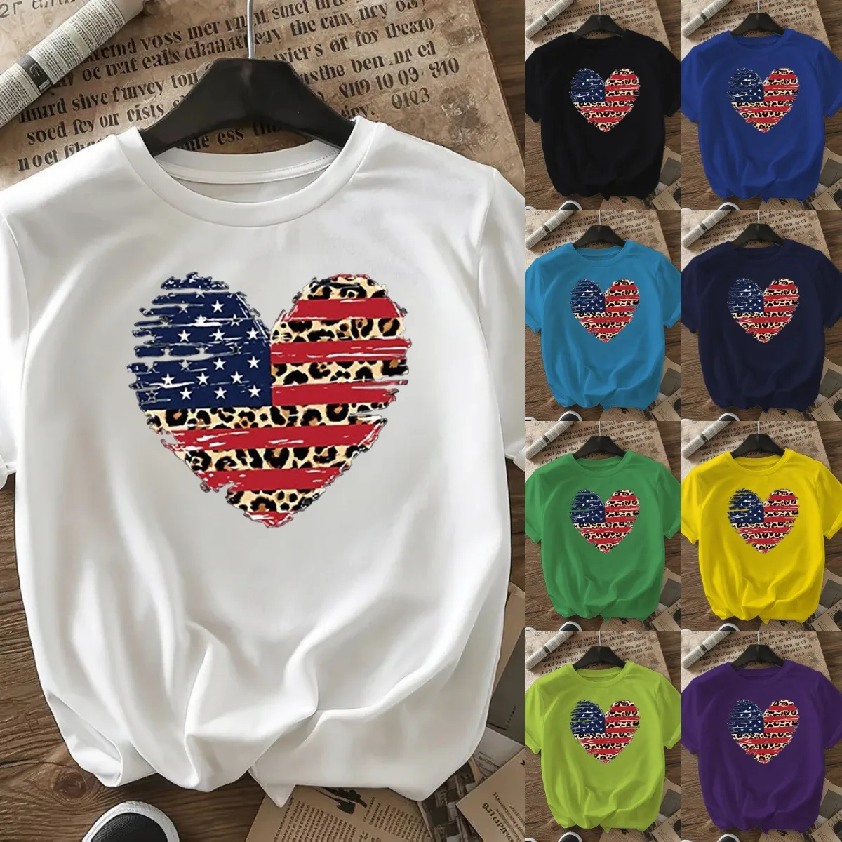 Women's T-shirt Short Sleeve T-Shirts Casual Star Stripe Heart Shape display picture 12