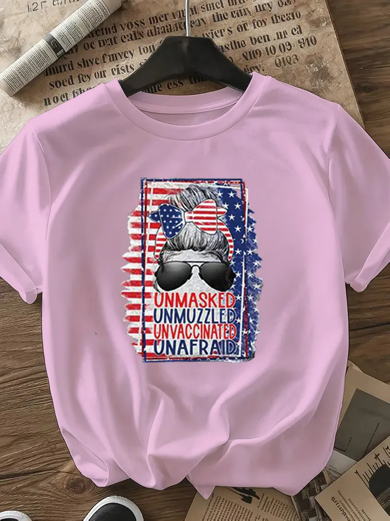 Women's T-shirt Short Sleeve T-Shirts Casual Vocabulary Words/Name Sunglasses Star display picture 27