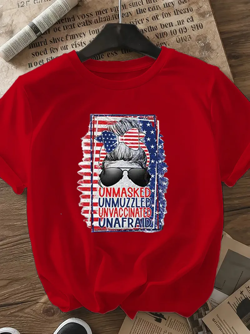 Women's T-shirt Short Sleeve T-Shirts Casual Vocabulary Words/Name Sunglasses Star display picture 24