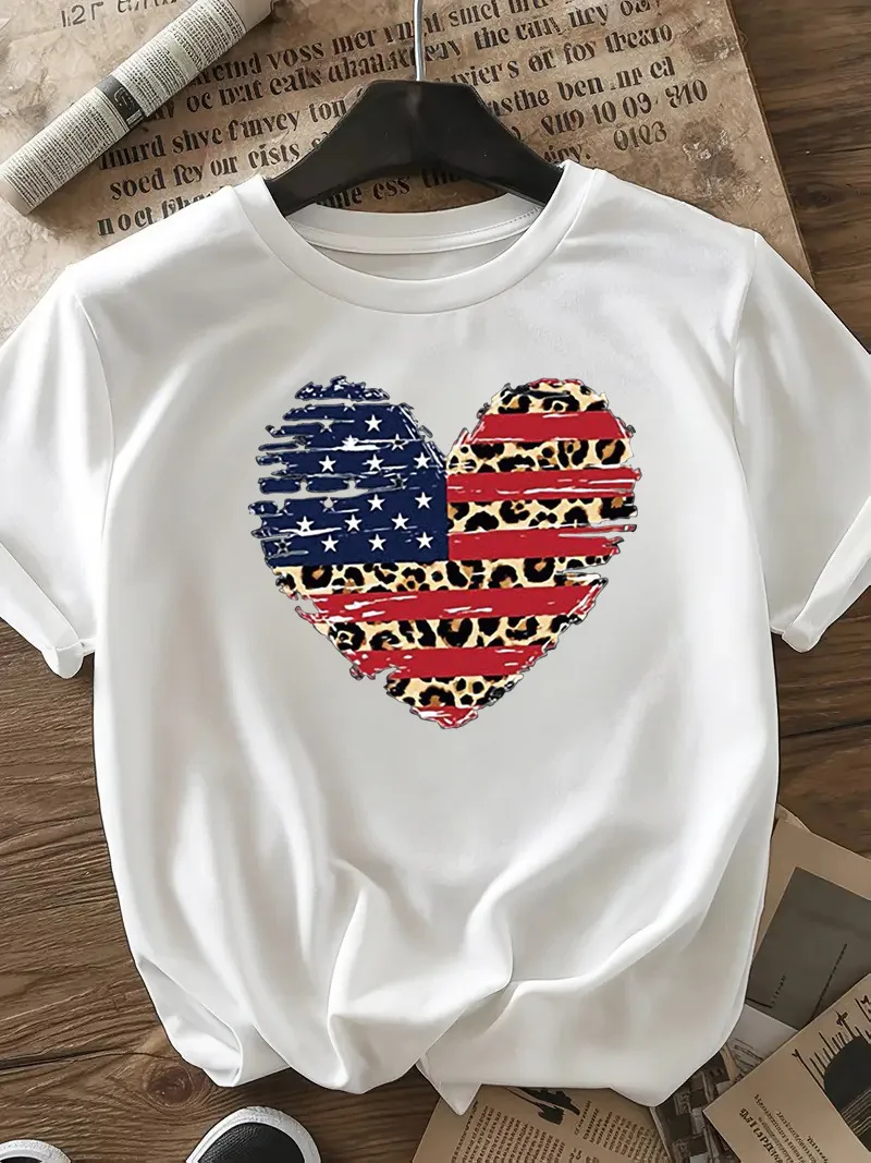 Women's T-shirt Short Sleeve T-Shirts Casual Star Stripe Heart Shape display picture 24