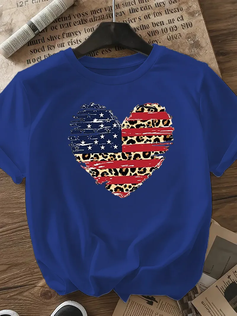 Women's T-shirt Short Sleeve T-Shirts Casual Star Stripe Heart Shape display picture 15