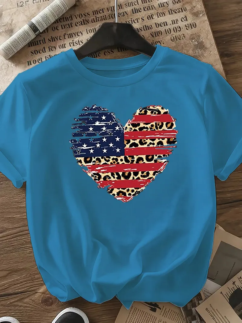 Women's T-shirt Short Sleeve T-Shirts Casual Star Stripe Heart Shape display picture 22