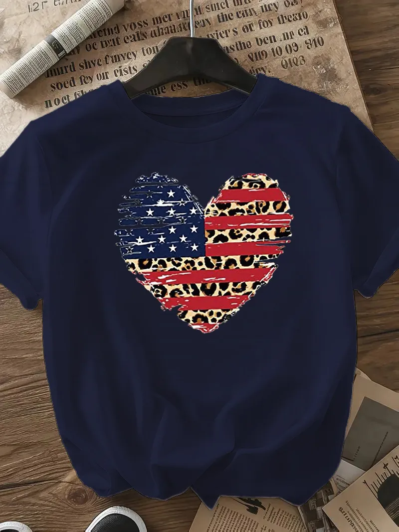 Women's T-shirt Short Sleeve T-Shirts Casual Star Stripe Heart Shape display picture 14