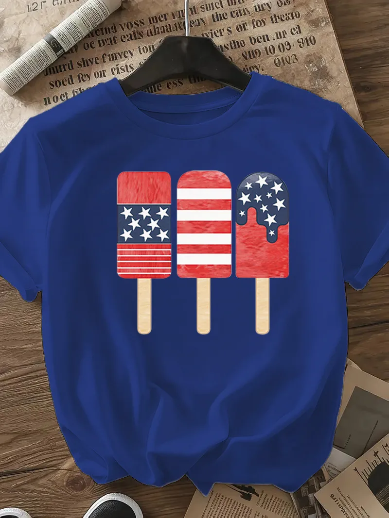 Women's T-shirt Short Sleeve T-Shirts Casual Ice Sucker Star Stripe display picture 14