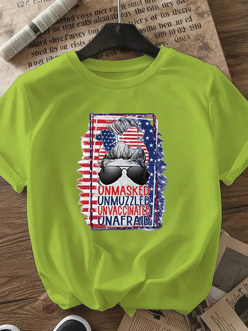 Women's T-shirt Short Sleeve T-Shirts Casual Vocabulary Words/Name Sunglasses Star display picture 18
