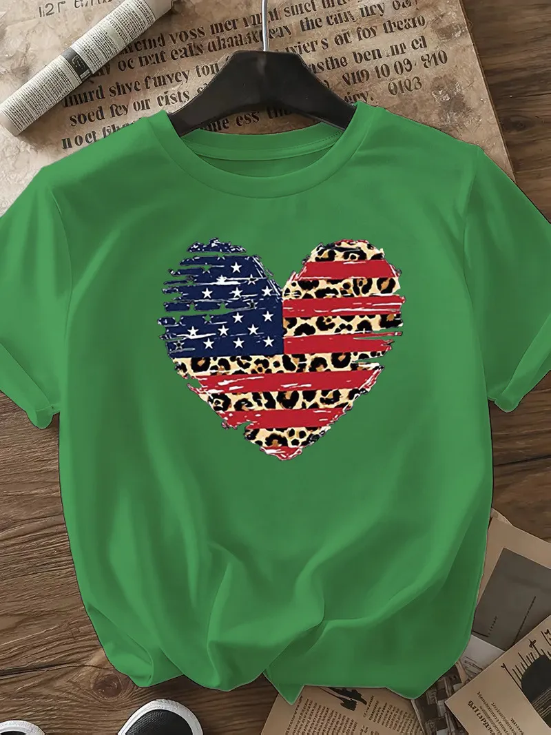 Women's T-shirt Short Sleeve T-Shirts Casual Star Stripe Heart Shape display picture 16