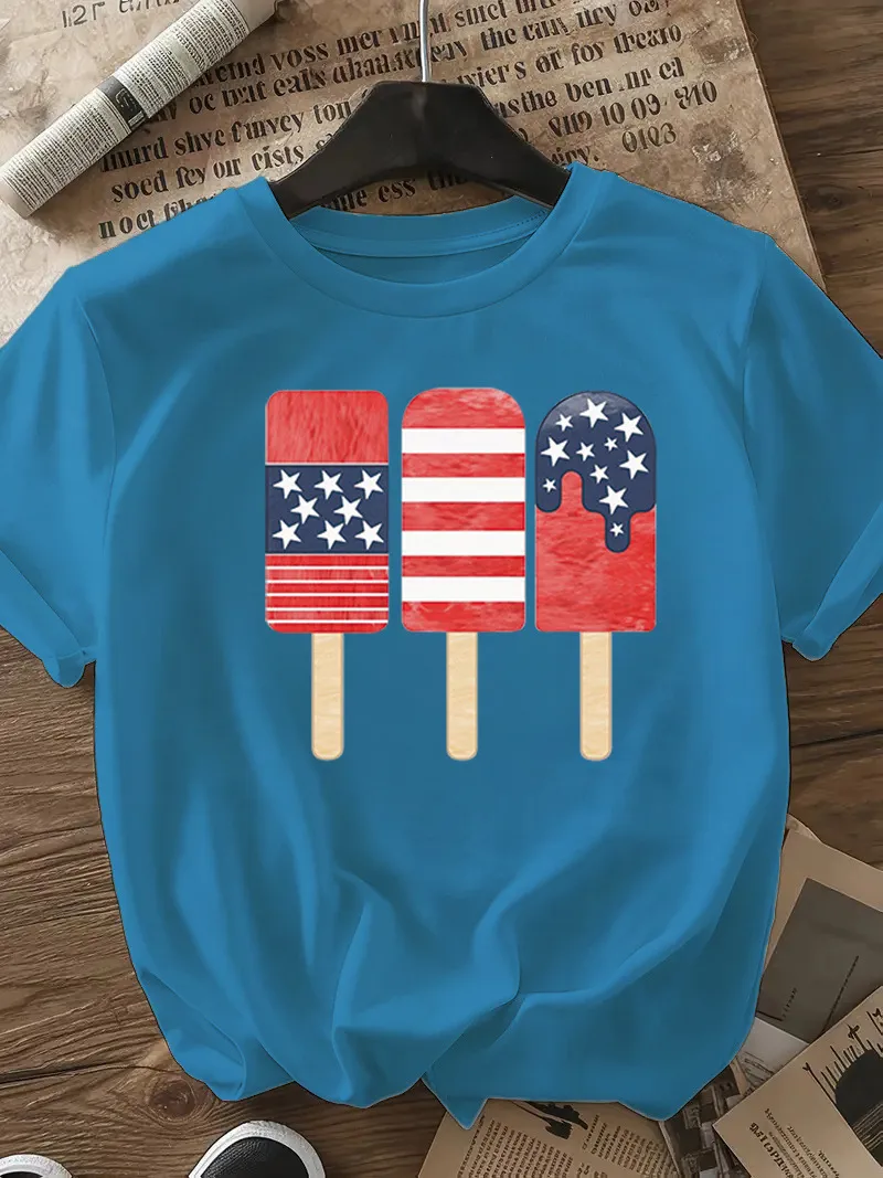 Women's T-shirt Short Sleeve T-Shirts Casual Ice Sucker Star Stripe display picture 19