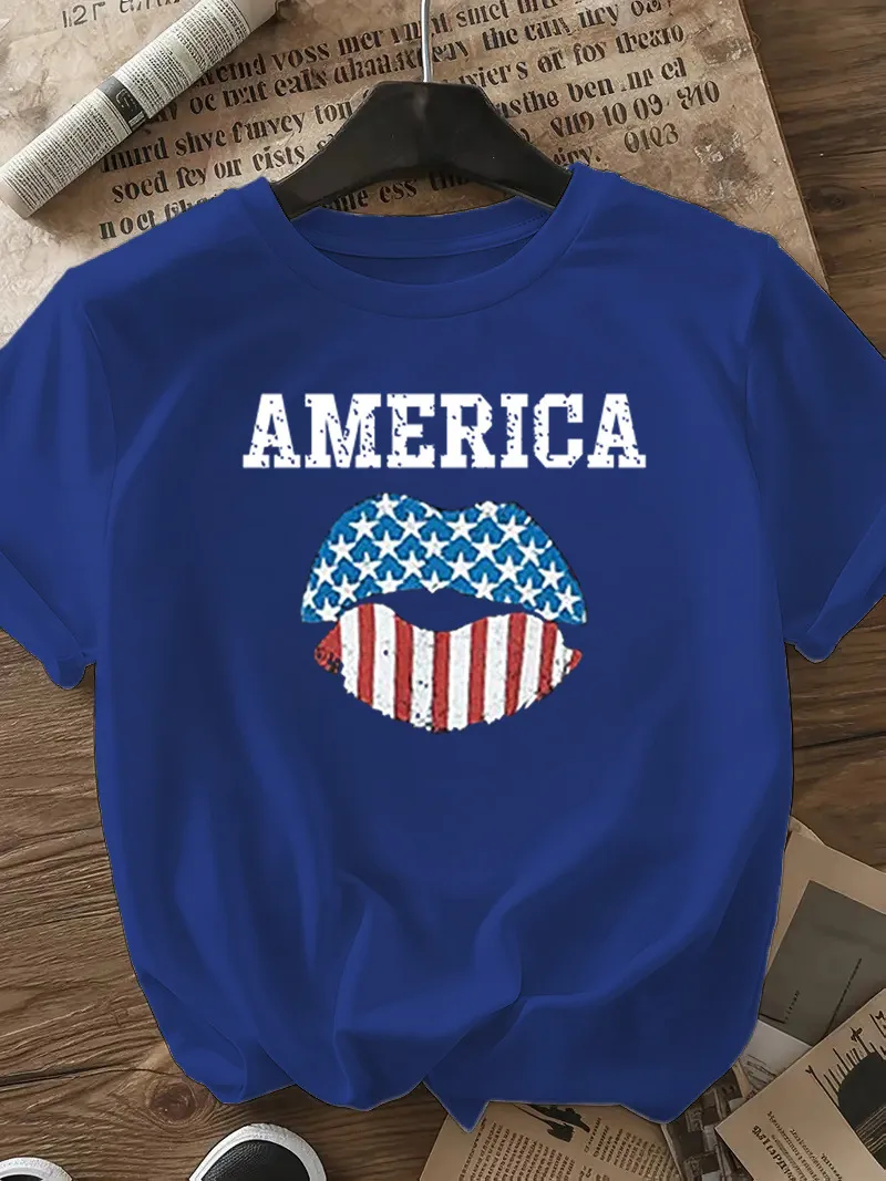 Women's T-shirt Short Sleeve T-Shirts Casual Vocabulary Words/Name Star Stripe display picture 15