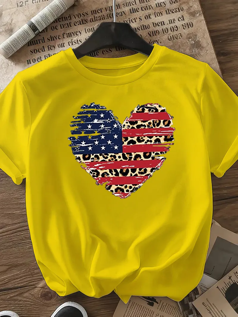 Women's T-shirt Short Sleeve T-Shirts Casual Star Stripe Heart Shape display picture 25