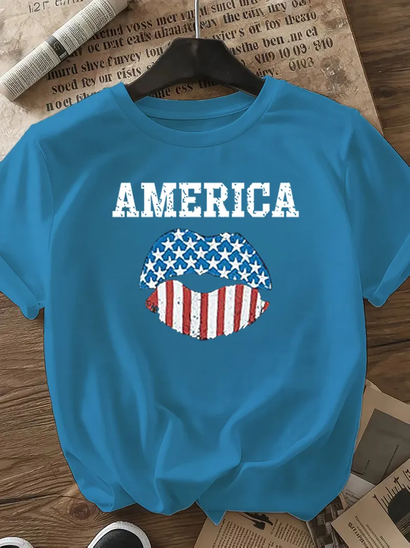Women's T-shirt Short Sleeve T-Shirts Casual Vocabulary Words/Name Star Stripe display picture 17
