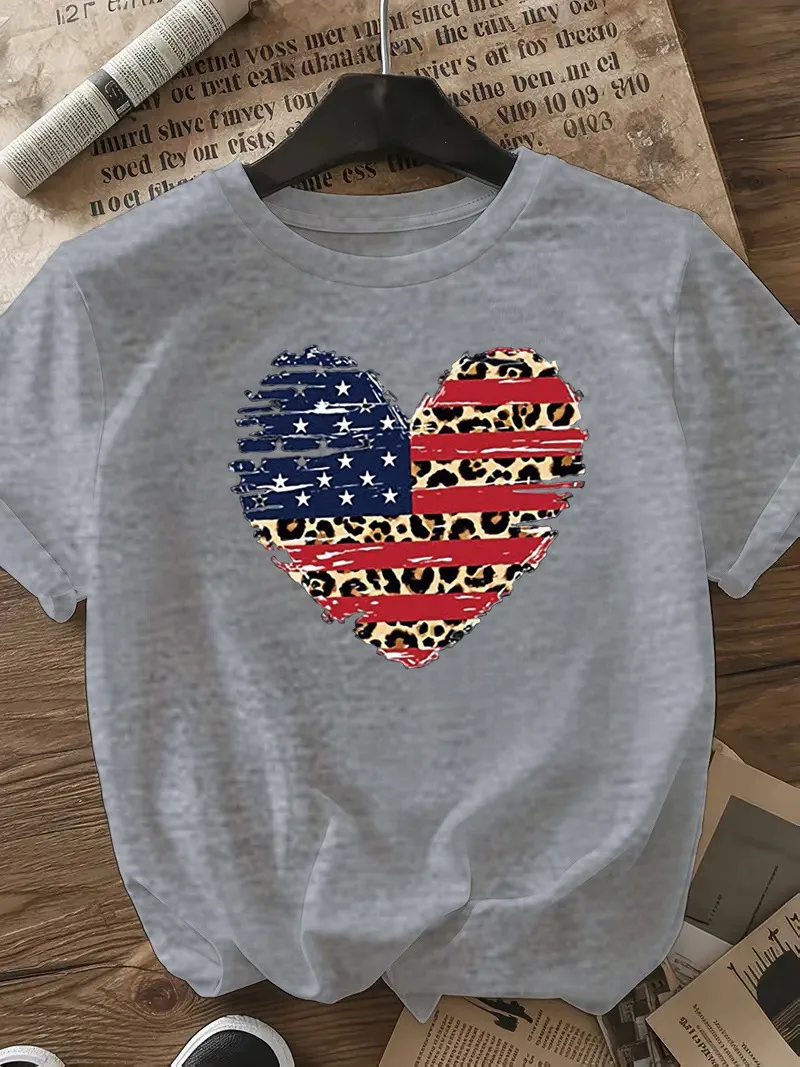 Women's T-shirt Short Sleeve T-Shirts Casual Star Stripe Heart Shape display picture 21