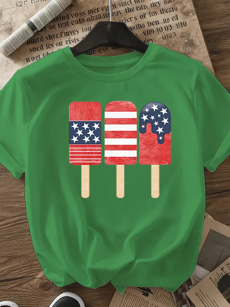 Women's T-shirt Short Sleeve T-Shirts Casual Ice Sucker Star Stripe display picture 16
