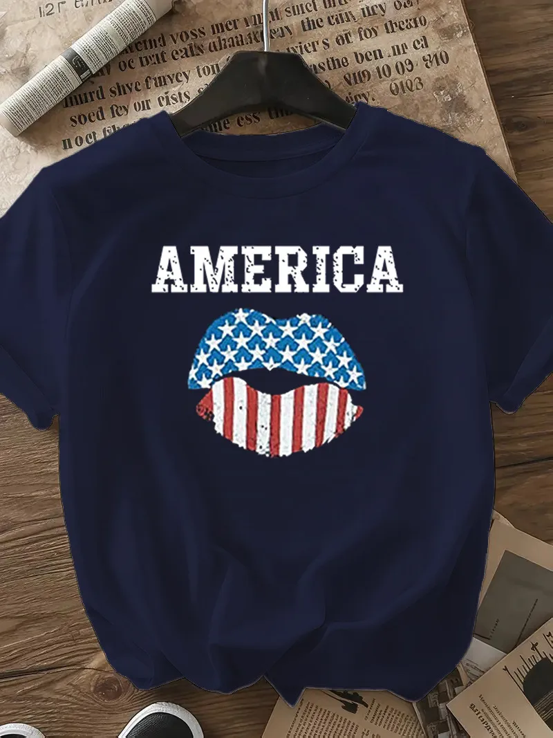 Women's T-shirt Short Sleeve T-Shirts Casual Vocabulary Words/Name Star Stripe display picture 14