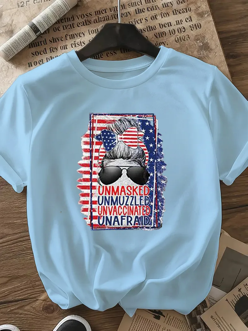 Women's T-shirt Short Sleeve T-Shirts Casual Vocabulary Words/Name Sunglasses Star display picture 26