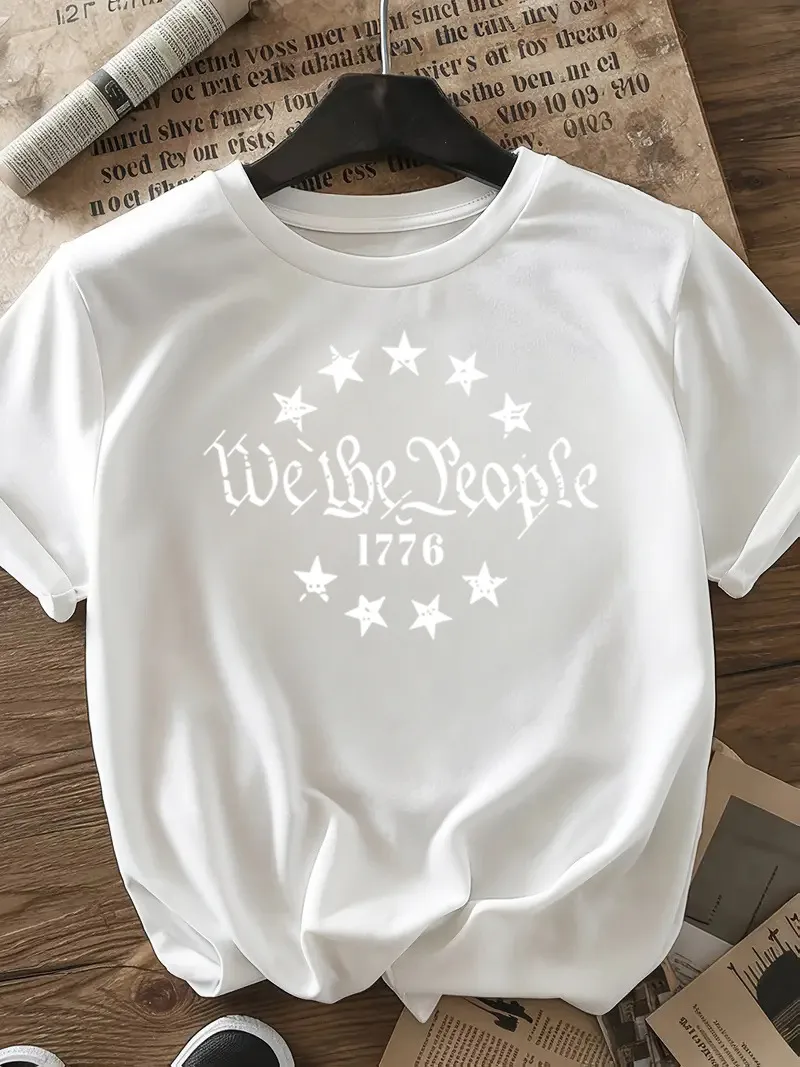 Women's T-shirt Short Sleeve T-Shirts Casual Slogan Number Star display picture 19