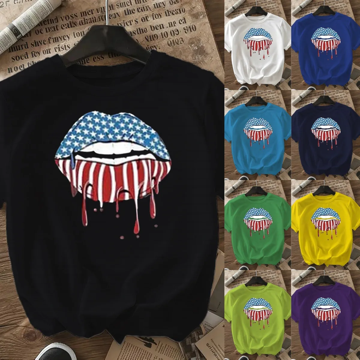 Women's T-shirt Short Sleeve T-Shirts Casual Mouth Star Stripe display picture 12