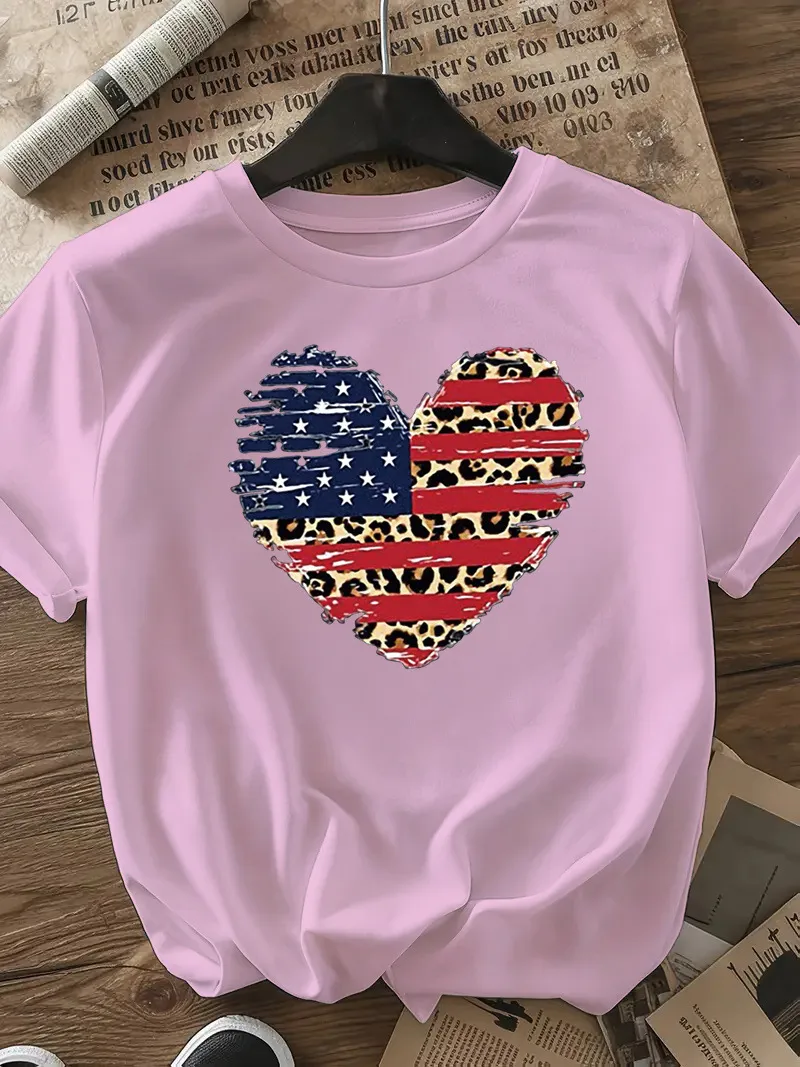 Women's T-shirt Short Sleeve T-Shirts Casual Star Stripe Heart Shape display picture 19
