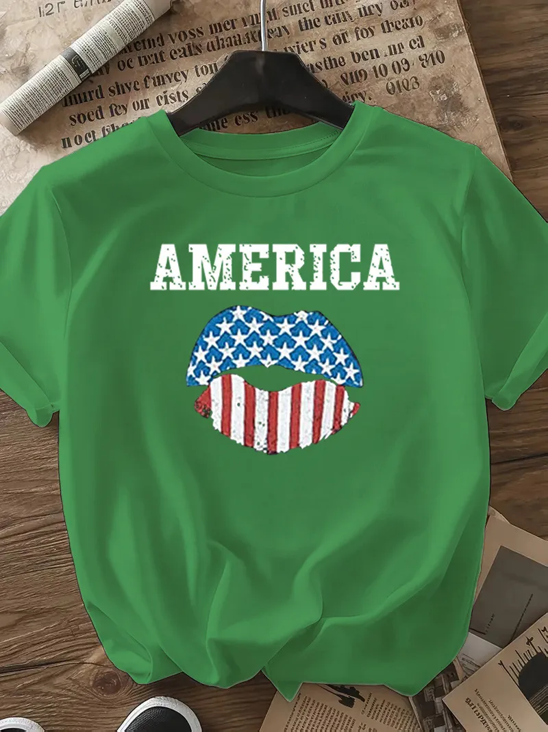 Women's T-shirt Short Sleeve T-Shirts Casual Vocabulary Words/Name Star Stripe display picture 18