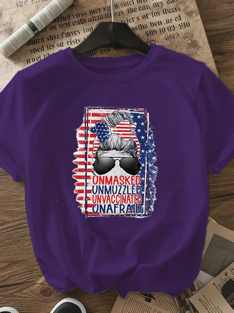 Women's T-shirt Short Sleeve T-Shirts Casual Vocabulary Words/Name Sunglasses Star display picture 21