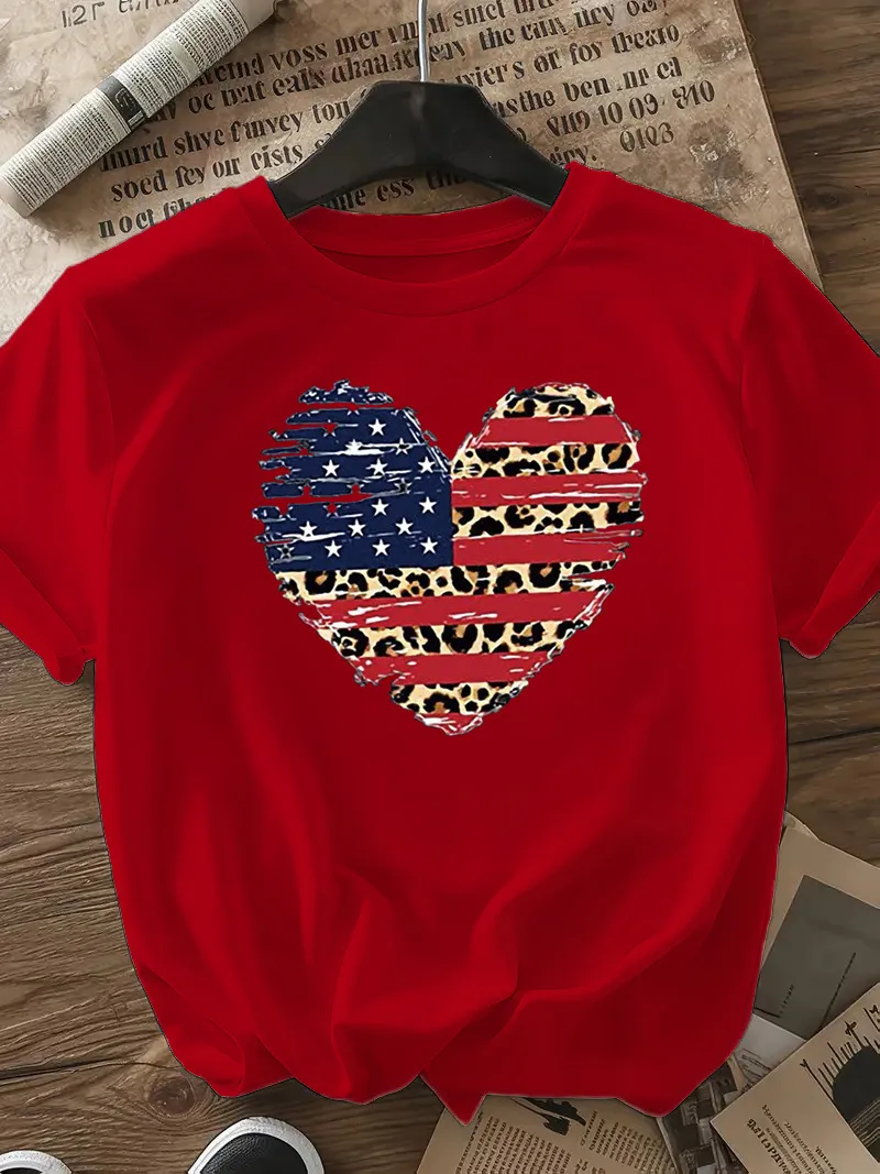 Women's T-shirt Short Sleeve T-Shirts Casual Star Stripe Heart Shape display picture 17