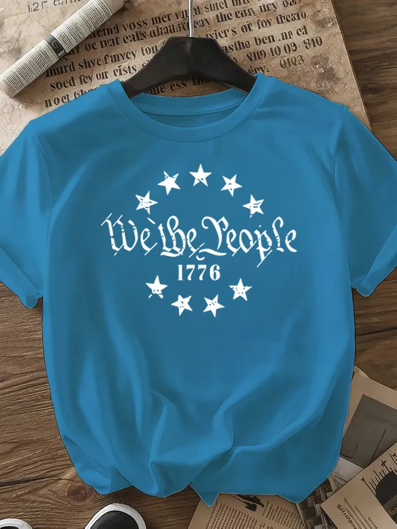 Women's T-shirt Short Sleeve T-Shirts Casual Slogan Number Star display picture 21