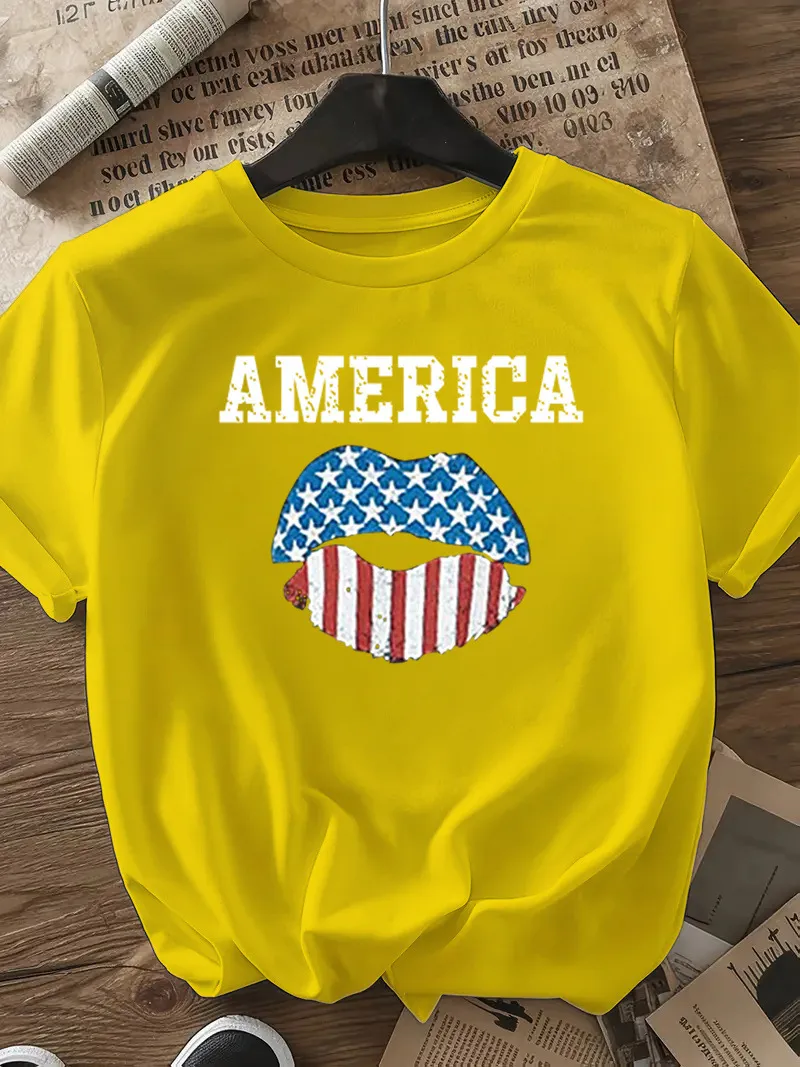 Women's T-shirt Short Sleeve T-Shirts Casual Vocabulary Words/Name Star Stripe display picture 23