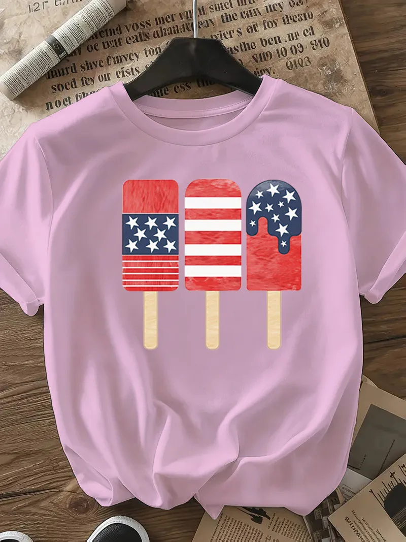 Women's T-shirt Short Sleeve T-Shirts Casual Ice Sucker Star Stripe display picture 17