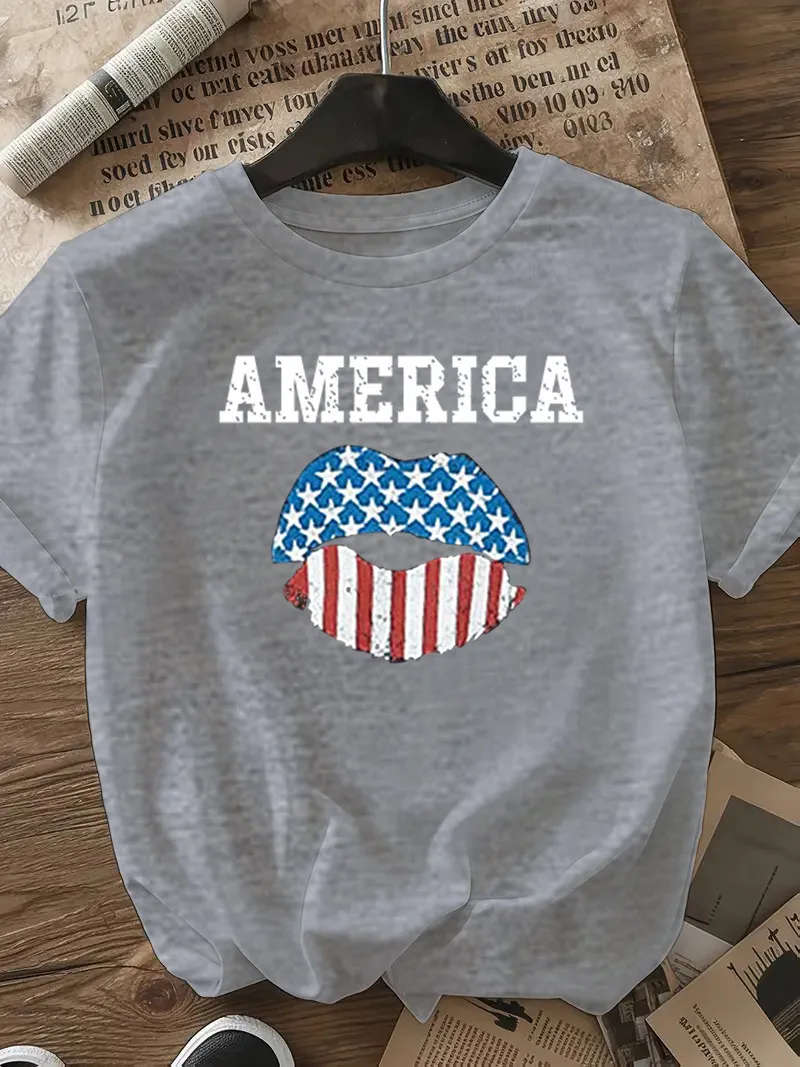 Women's T-shirt Short Sleeve T-Shirts Casual Vocabulary Words/Name Star Stripe display picture 25