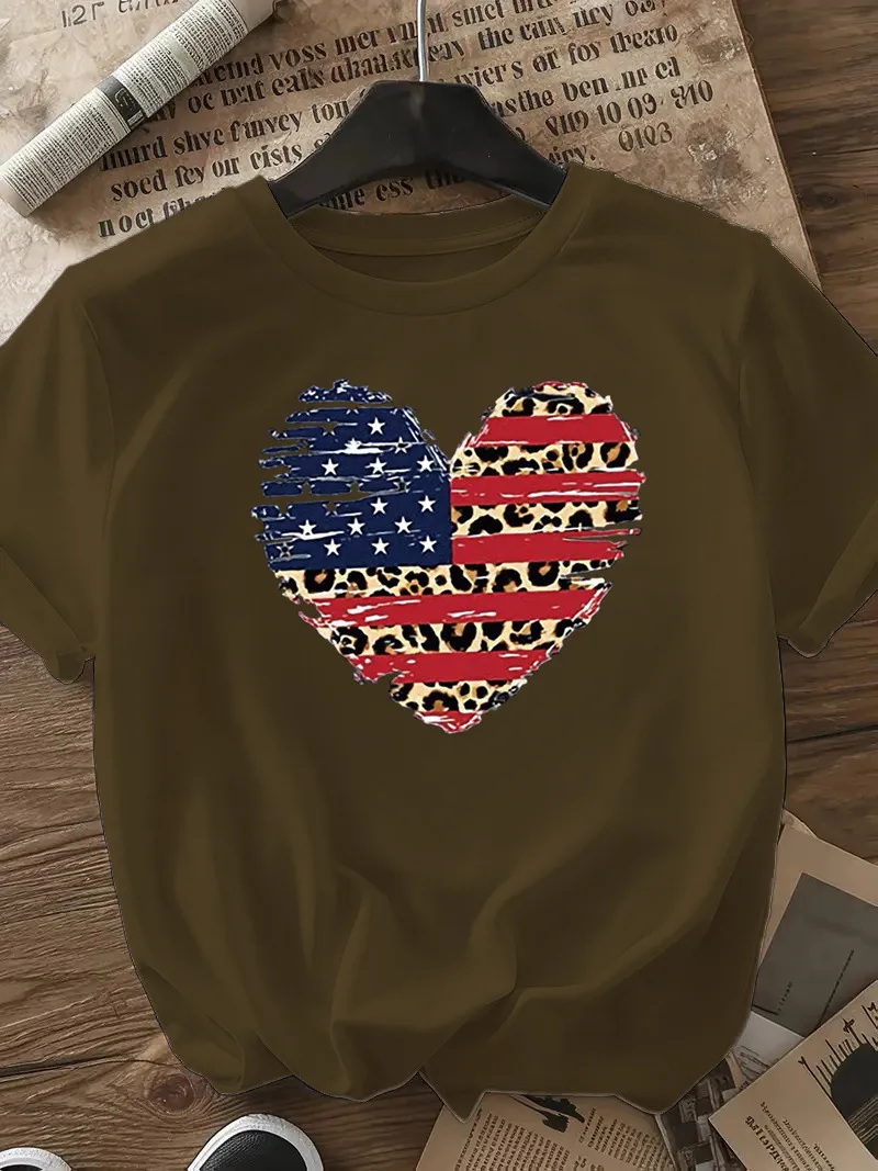 Women's T-shirt Short Sleeve T-Shirts Casual Star Stripe Heart Shape display picture 23