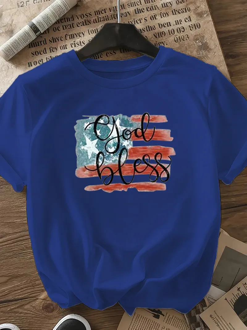 Women's T-shirt Short Sleeve T-Shirts Casual Vocabulary Words/Name Star Stripe display picture 21