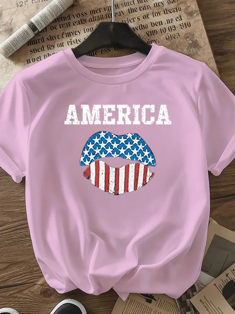 Women's T-shirt Short Sleeve T-Shirts Casual Vocabulary Words/Name Star Stripe display picture 19