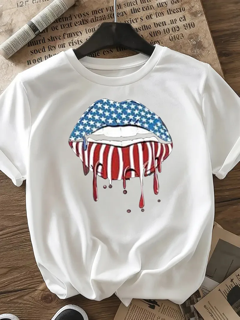 Women's T-shirt Short Sleeve T-Shirts Casual Mouth Star Stripe display picture 16