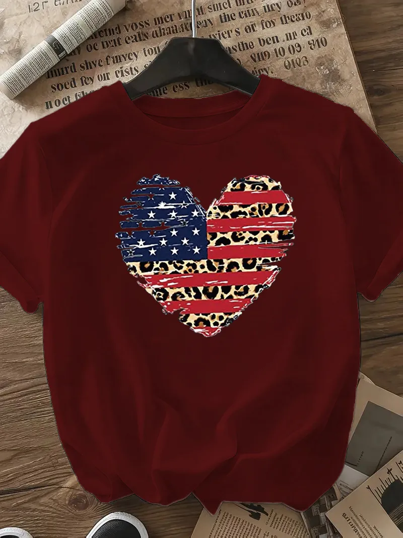 Women's T-shirt Short Sleeve T-Shirts Casual Star Stripe Heart Shape display picture 18